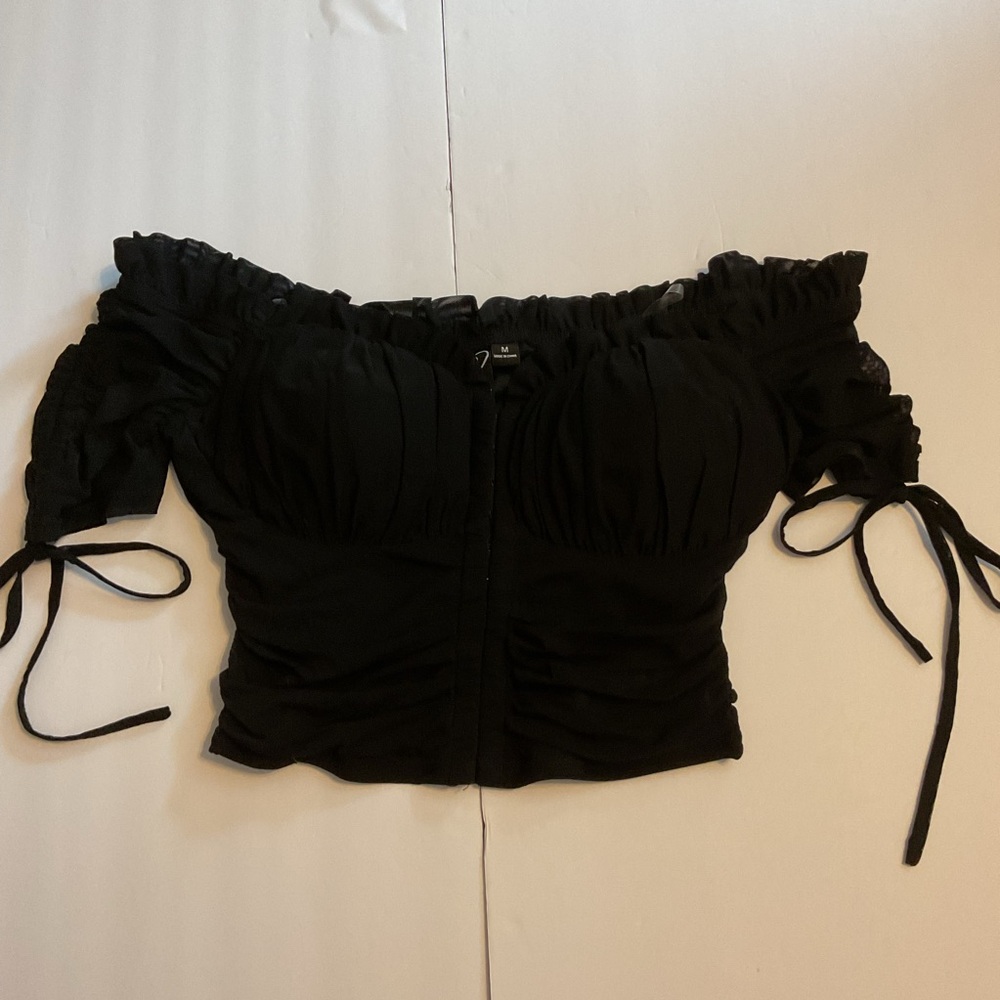 Corset Ruched Grunge Fairy Sheer Sleeve Milkmaid Dark Coquette Whimsigoth Goth M - Picture 15 of 16